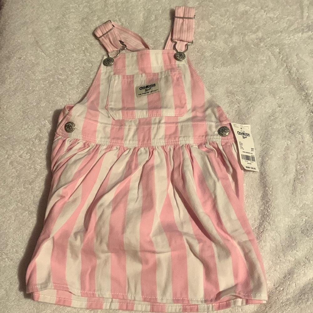 Pink and white candy striped Oshkosh B’gosh overall dress